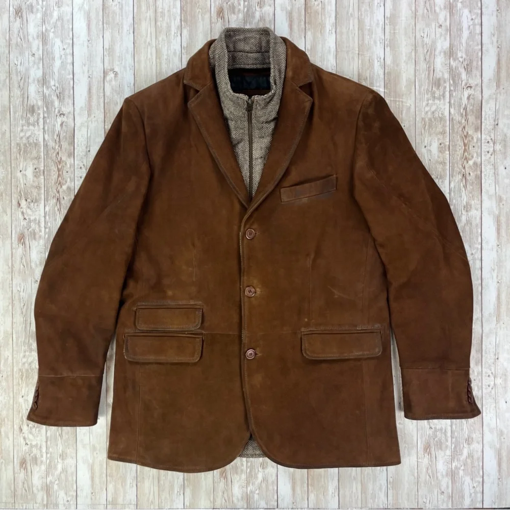 SOLD! FLYNT Distressed Leather Hybrid Coat Jacket Size 42R - Picture 4 of 16